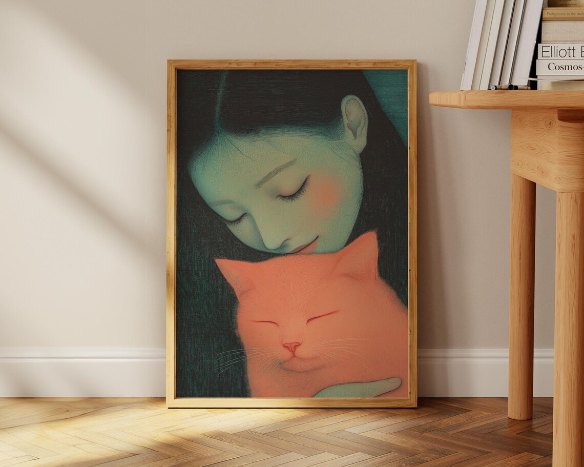 Abstract People Cat Lover Art, Contemporary Cat Artwork - Image 2