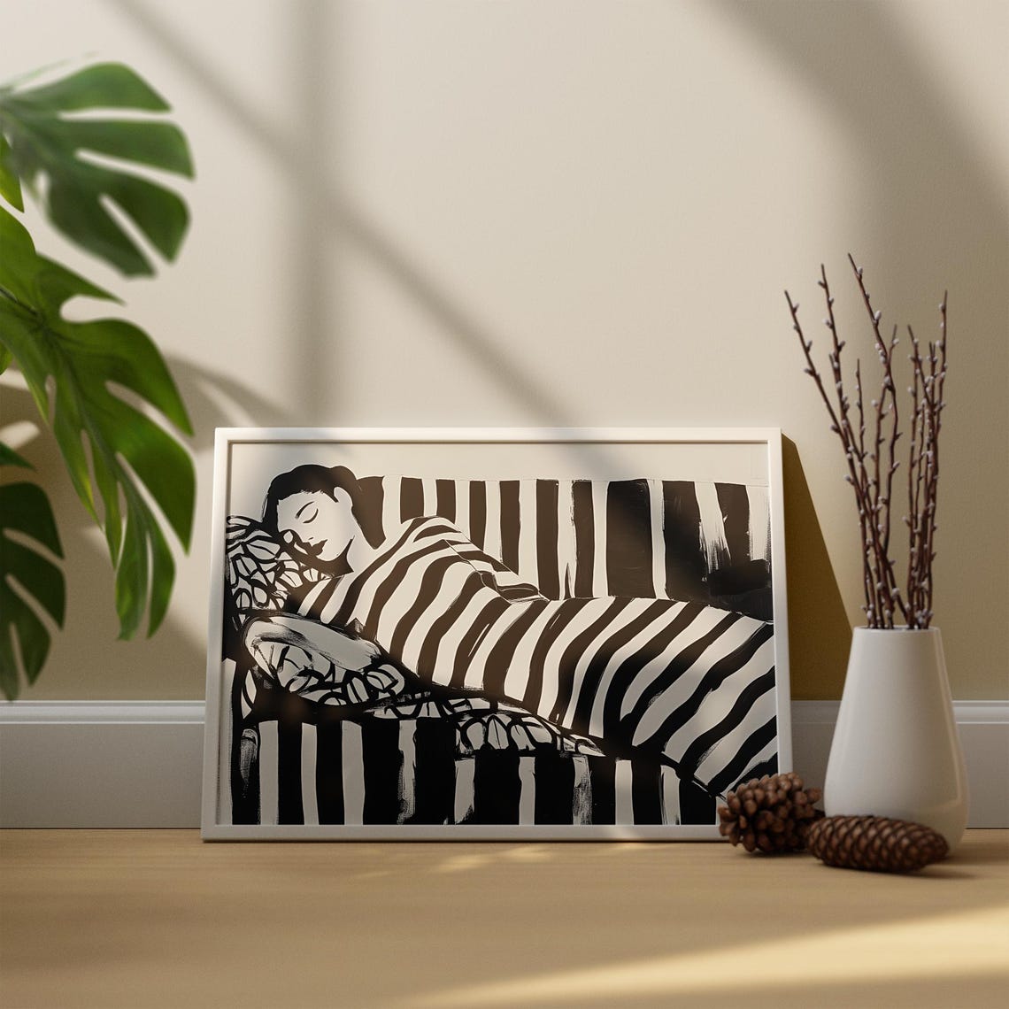 Abstract Woman in Black Stripes, Contemporary Wall Art Print - Image 2