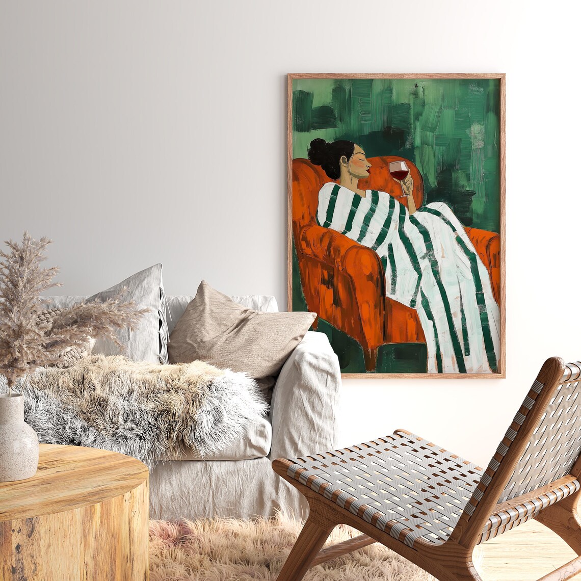 Woman Drinking Wine, Minimalist Bartender Art Print - Image 3
