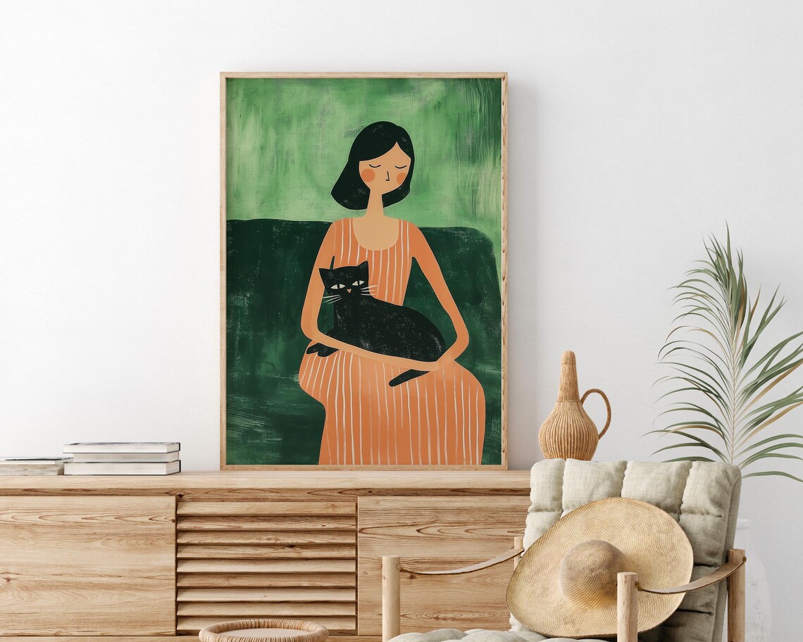 Abstract People and Cat Art, Contemporary Print - Image 2