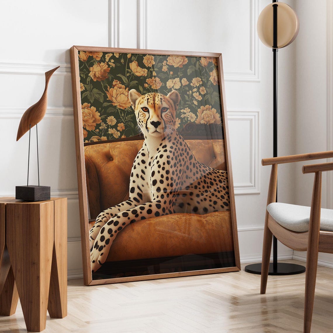 Aristocratic Cheetah on Sofa, Wildlife Art Print