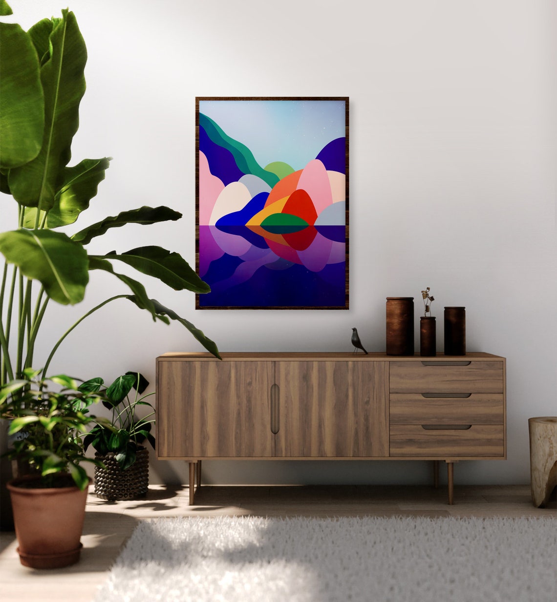 Abstract Colorful Landscape Bridge Over River Sunset Reflection Poster - Image 4