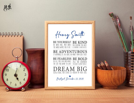 Personalized Baptism Poster with Inspirational Affirmations, Dream Big Decor