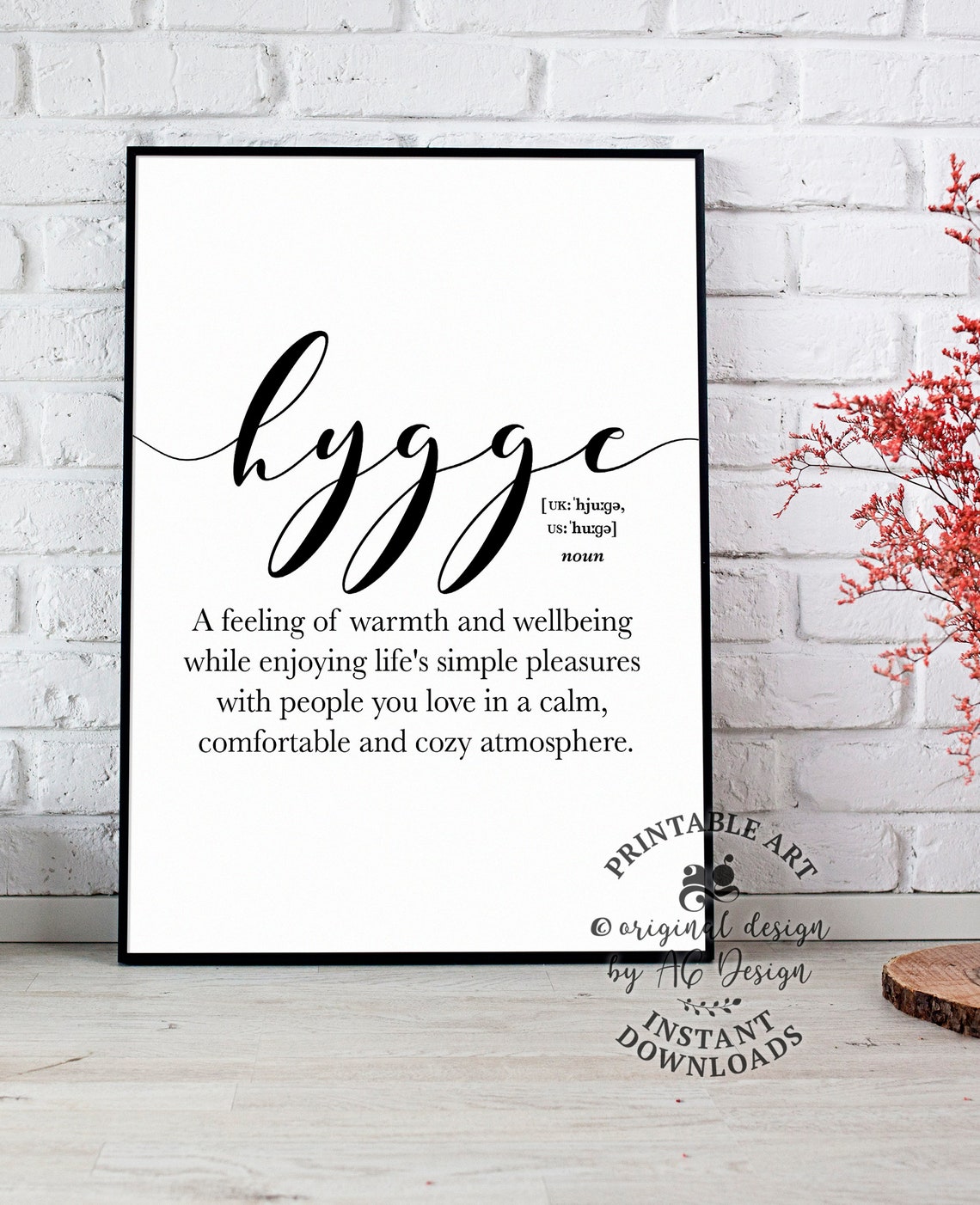 Hygge Definition Cozy Danish Living Script Typography Poster