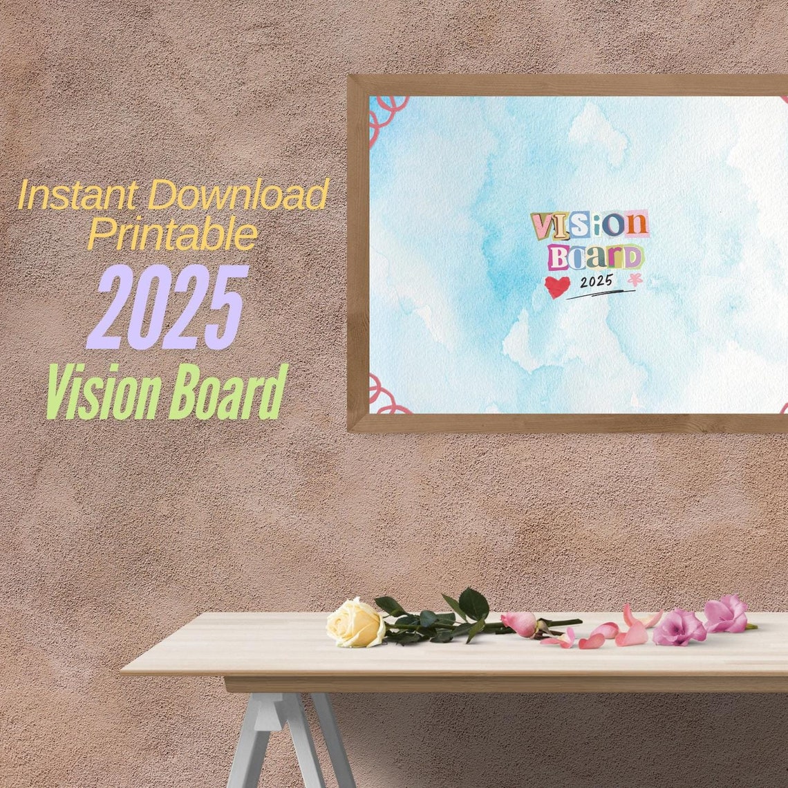 2025 Vision Board Pastel Blue Watercolor Dream Collage Poster