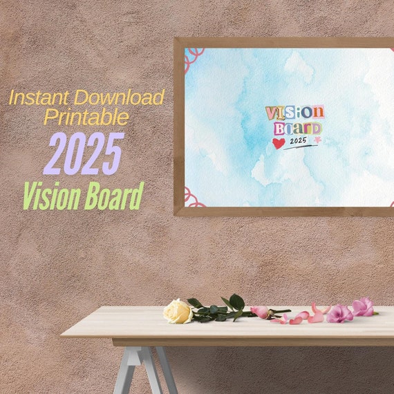 Vision Board Watercolor Pastel Blue Pink Scrapbook College 2025 Doodles Template Goals Blank Sky Office