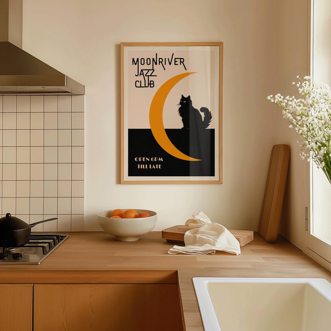 Moon River Cat Jazz Club Poster Jazz Poster Music Wall Art Vintage Music Poster Jazz Wall Art Music Print Retro Music Poster Cat Art