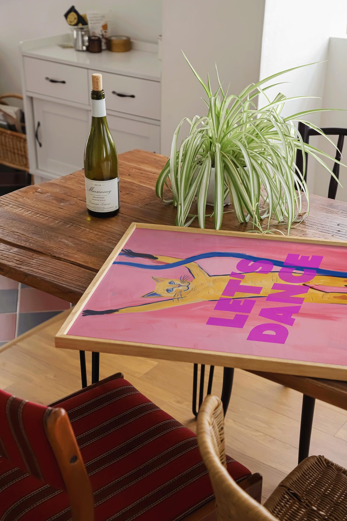Lets Dance Dancing Cat Poster with Bold Pink Magenta Expressive Art - Image 2