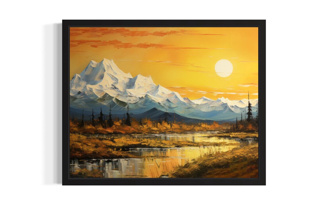 Mountain Sunset Abstract Art Print, Original Paint