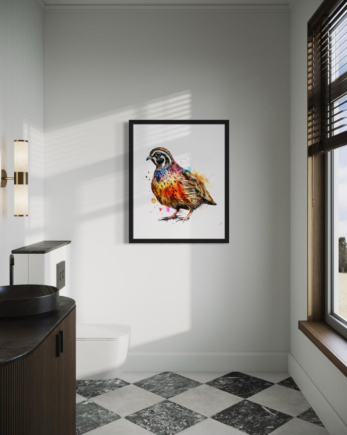 Bobwhite Quail in Side Profile Colorful Watercolor Bird Art Poster - Image 3