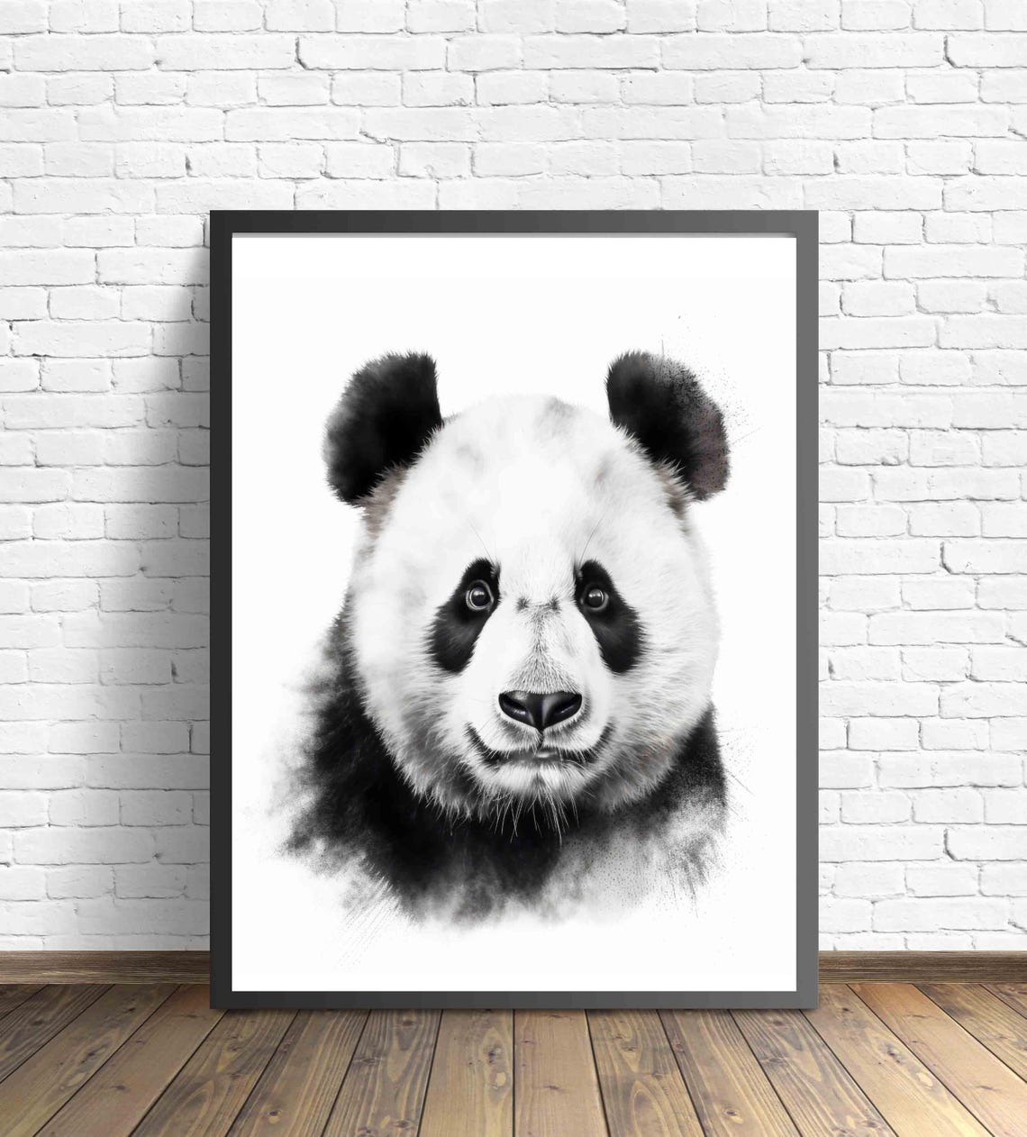 Gentle Giant Panda Face in Watercolor Black and White Art Poster - Image 4