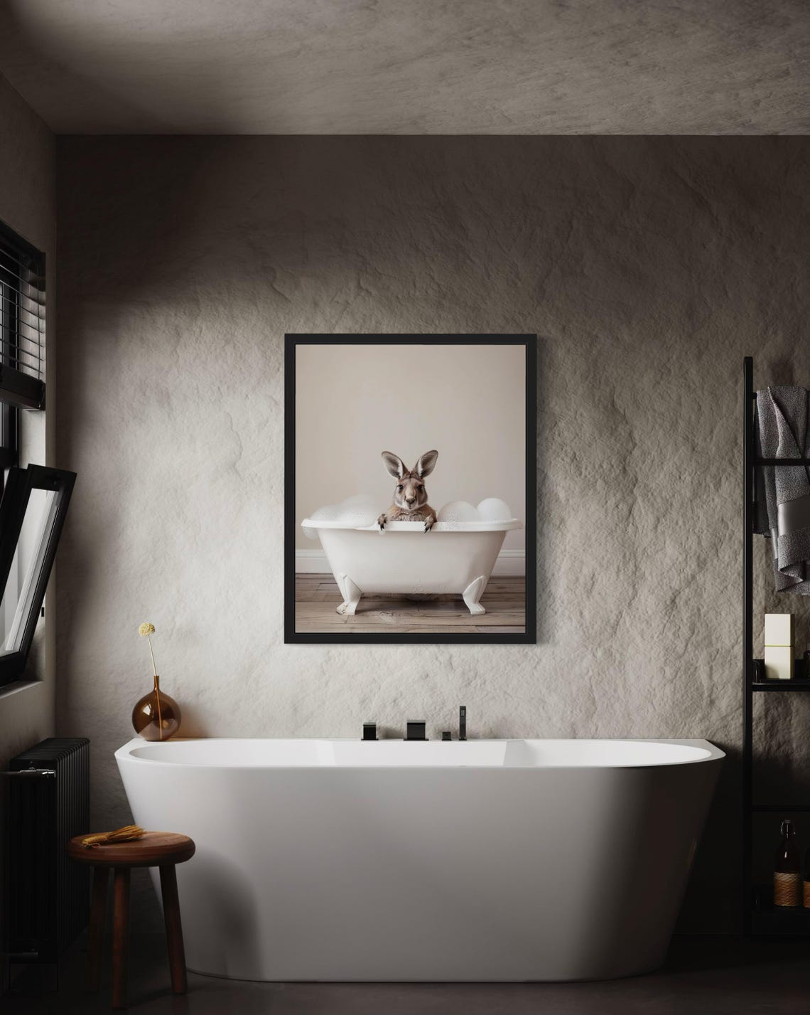 Kangaroo Relaxing in a White Clawfoot Bubble Bath Tub Photo Poster - Image 3