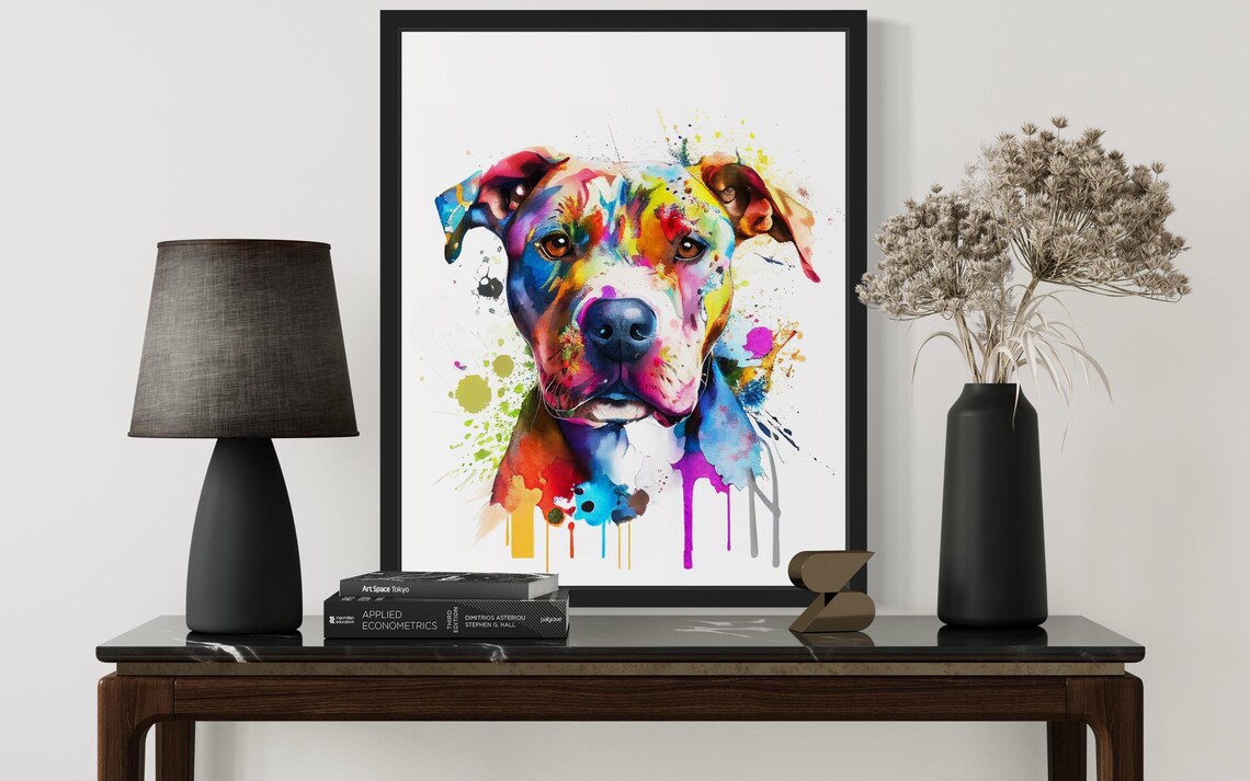 Staffordshire Terrier Rainbow Watercolor Splash Dog Art Poster - Image 3