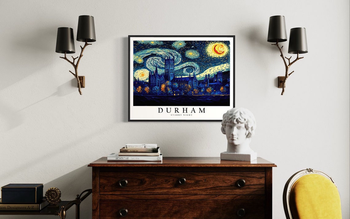Durham Gothic Cathedral Van Gogh Starry Night Skyline Poster - Image 4