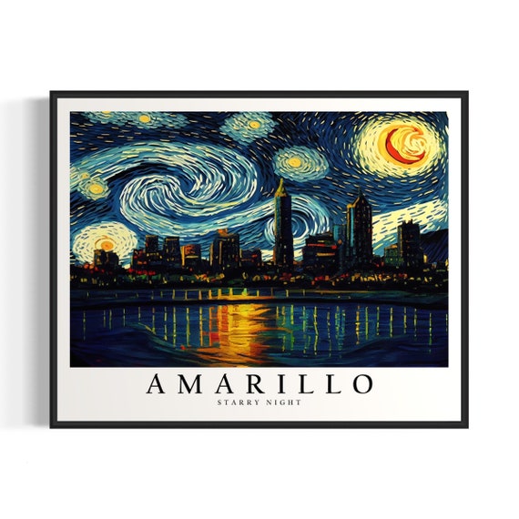 Amarillo Starry Night Art Print Van Gogh Amarillo Poster Wall Art Original Amarillo Painting Decor