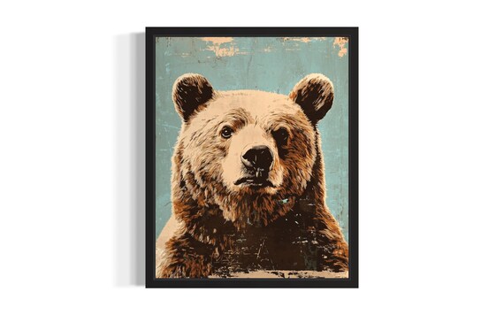 Brown Bear Pop Art Poster Print Living Room Wall Original Paint Artwork Decor
