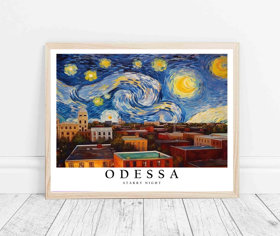 Odessa Starry Night Downtown Rooftops Warm City Night Glow Poster - Image 3