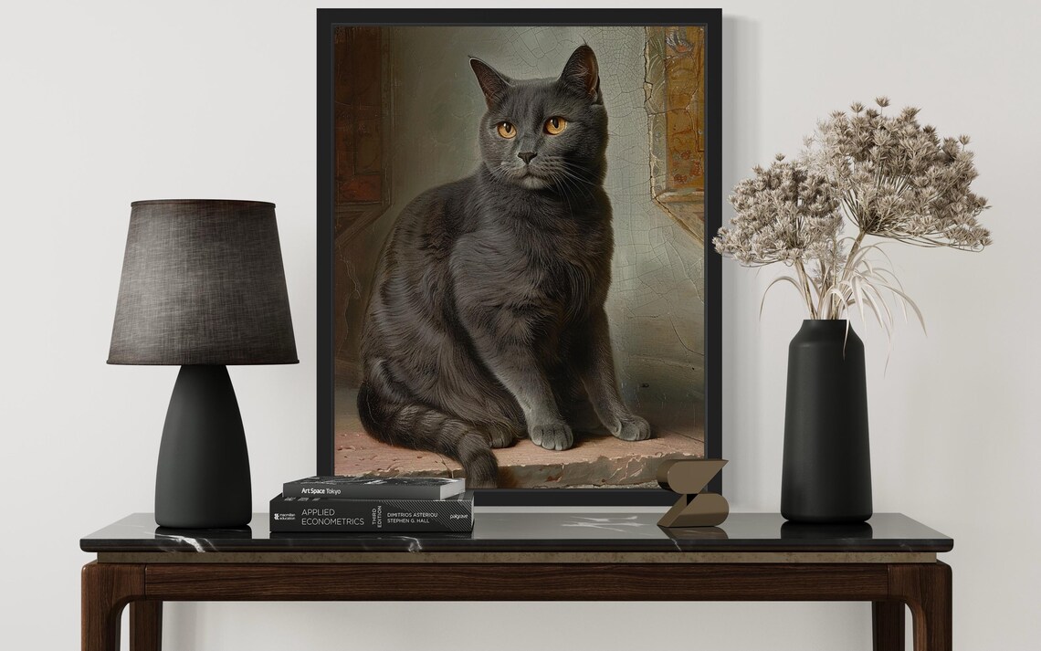 Chartreux Cat Art Print, Original Paint Artwork - Image 2
