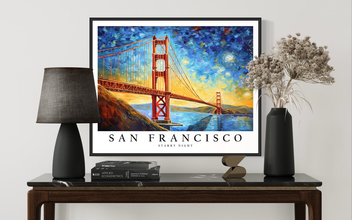 San Francisco Starry Night Golden Gate Bridge Sky Glow Poster - Image 3