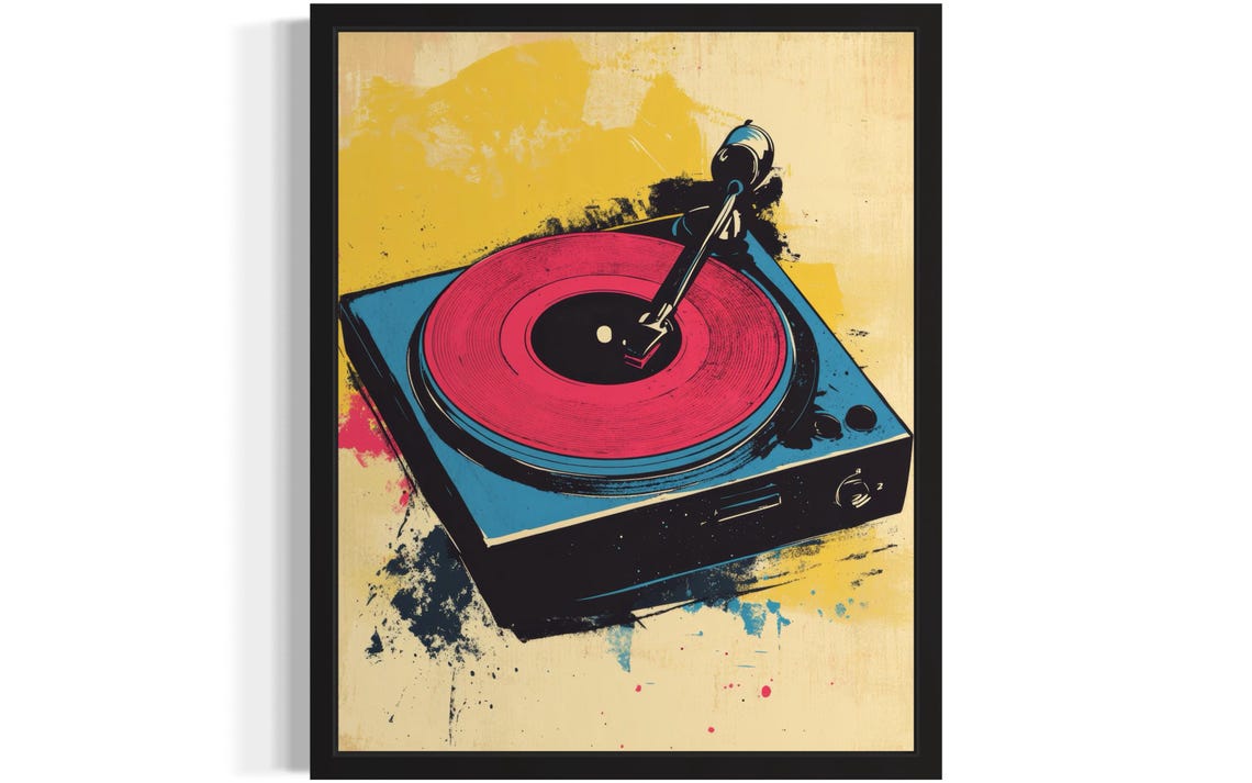 Vintage Turntable With Pink Vinyl Record Retro Pop Art Poster