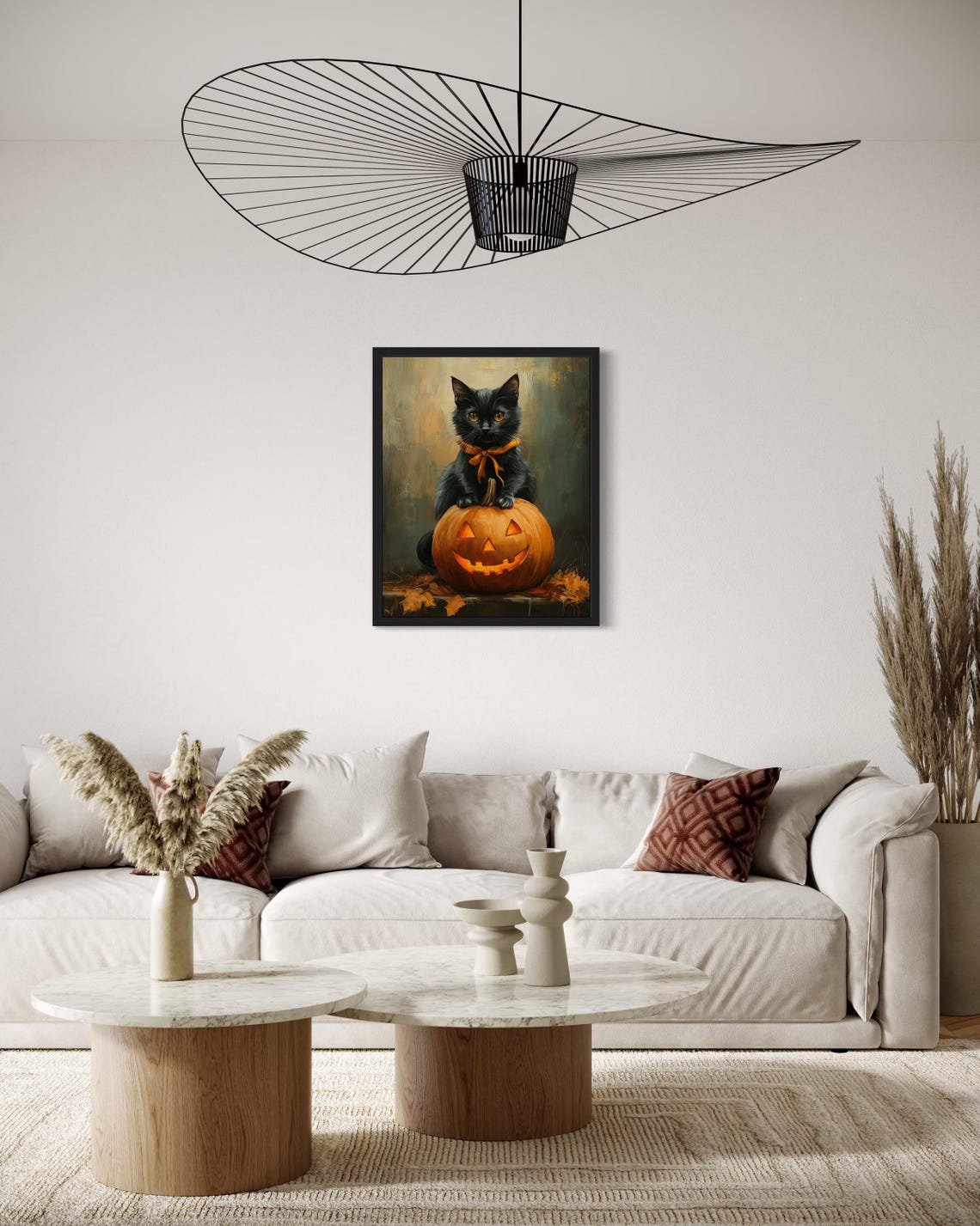 Black Cat Sitting On Glowing Jack O Lantern Halloween Night Poster - Image 2