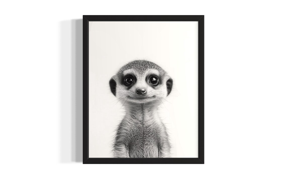 Baby Meerkat Close Up Black And White Wildlife Portrait Poster