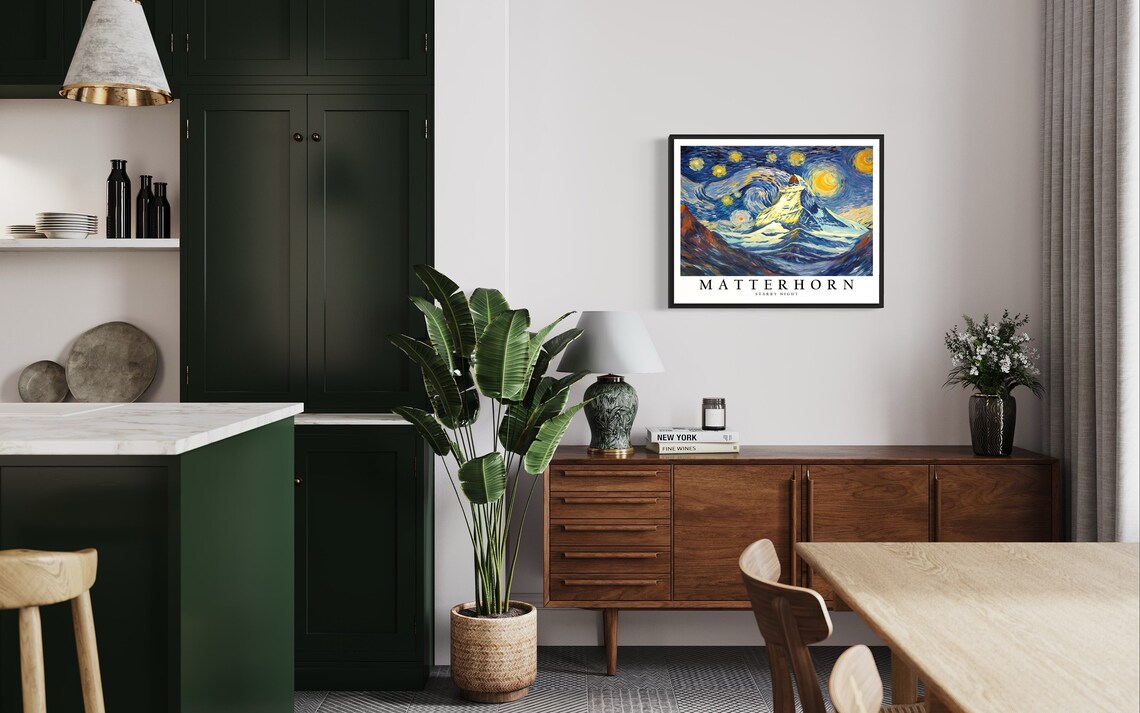 Matterhorn Starry Night Snow Peak Alpine Glow Painting Art Poster - Image 4