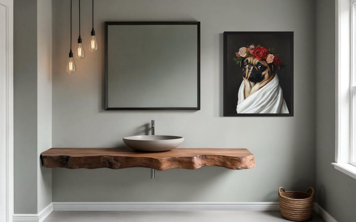 Pug Flower Crown Clothespin Funny Restroom Art Bathroom Poster - Image 2