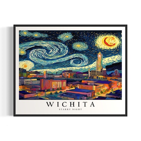 Wichita Starry Night Downtown Rooftops Under Moonlit Sky Poster