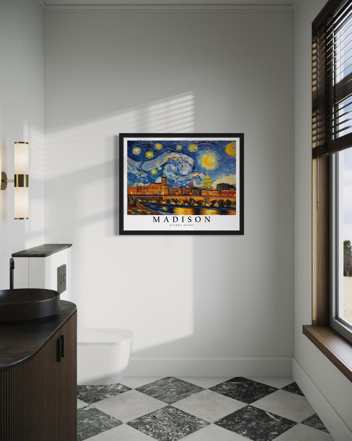 Madison Wisconsin Capitol Skyline in Starry Night Style Poster - Image 4