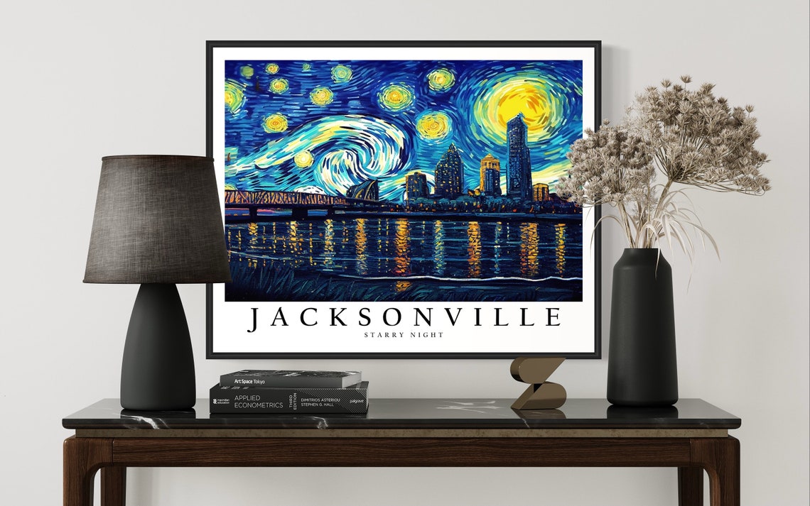 Jacksonville Riverside Skyline Van Gogh Starry Night City Poster - Image 3