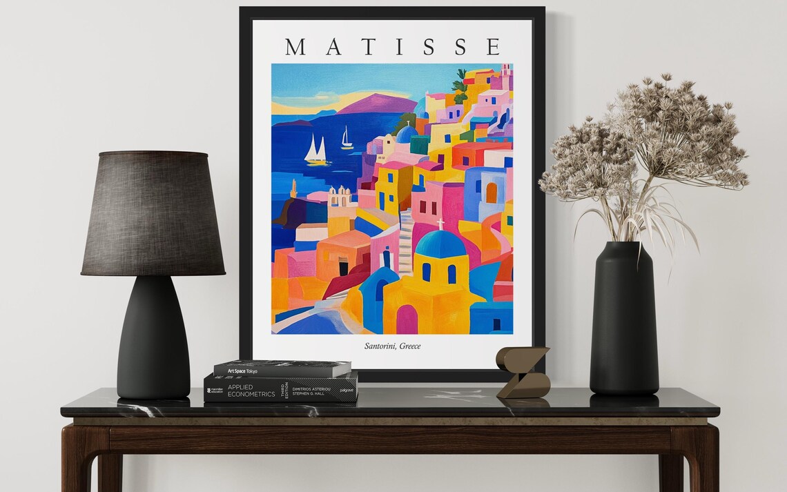 Santorini Greece Colorful Hillside Village Matisse Style Poster - Image 3