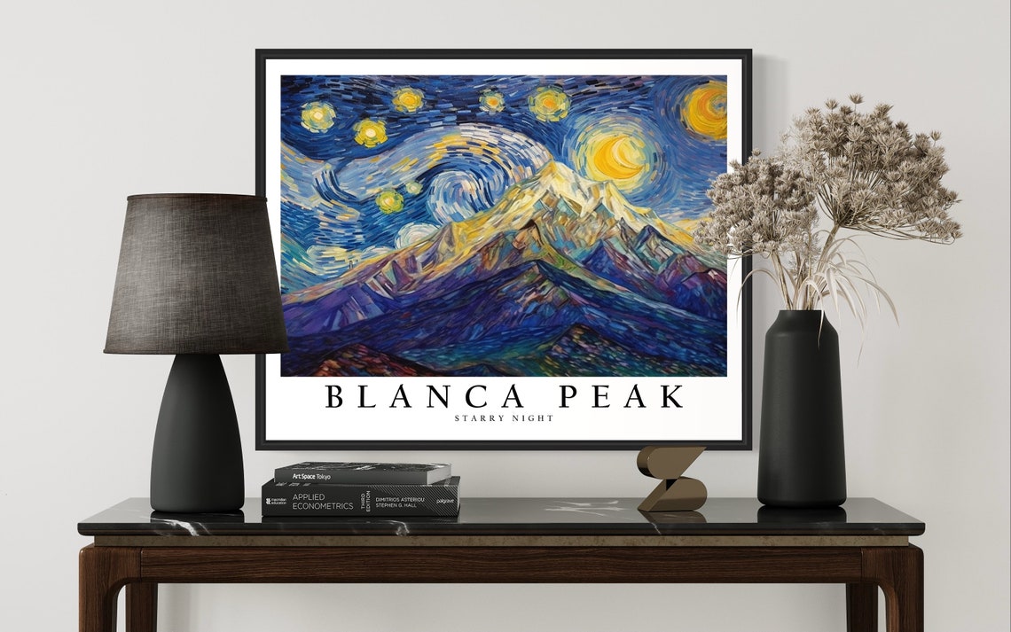 Blanca Peak Colorado Starry Night Snowy Mountain Summit Art Poster - Image 4