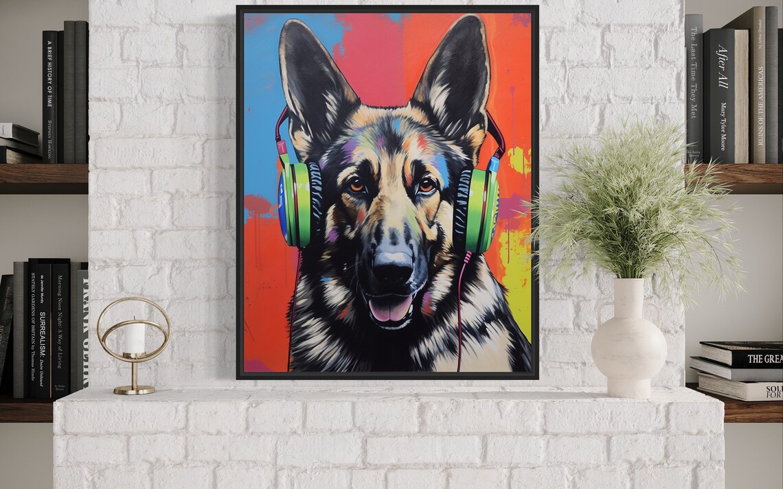 German Shepherd Wearing Headphones Colorful Pop Art Dog Poster - Image 4