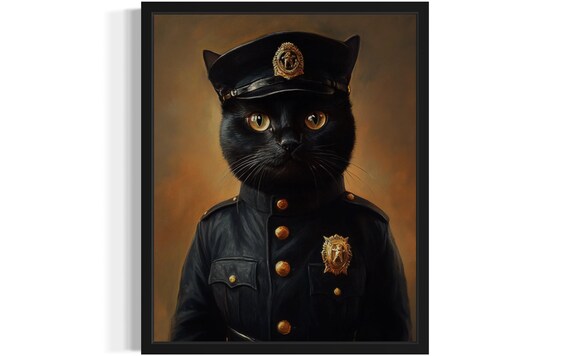 Black Cat Police Officer Portrait In Uniform With Gold Badge Poster