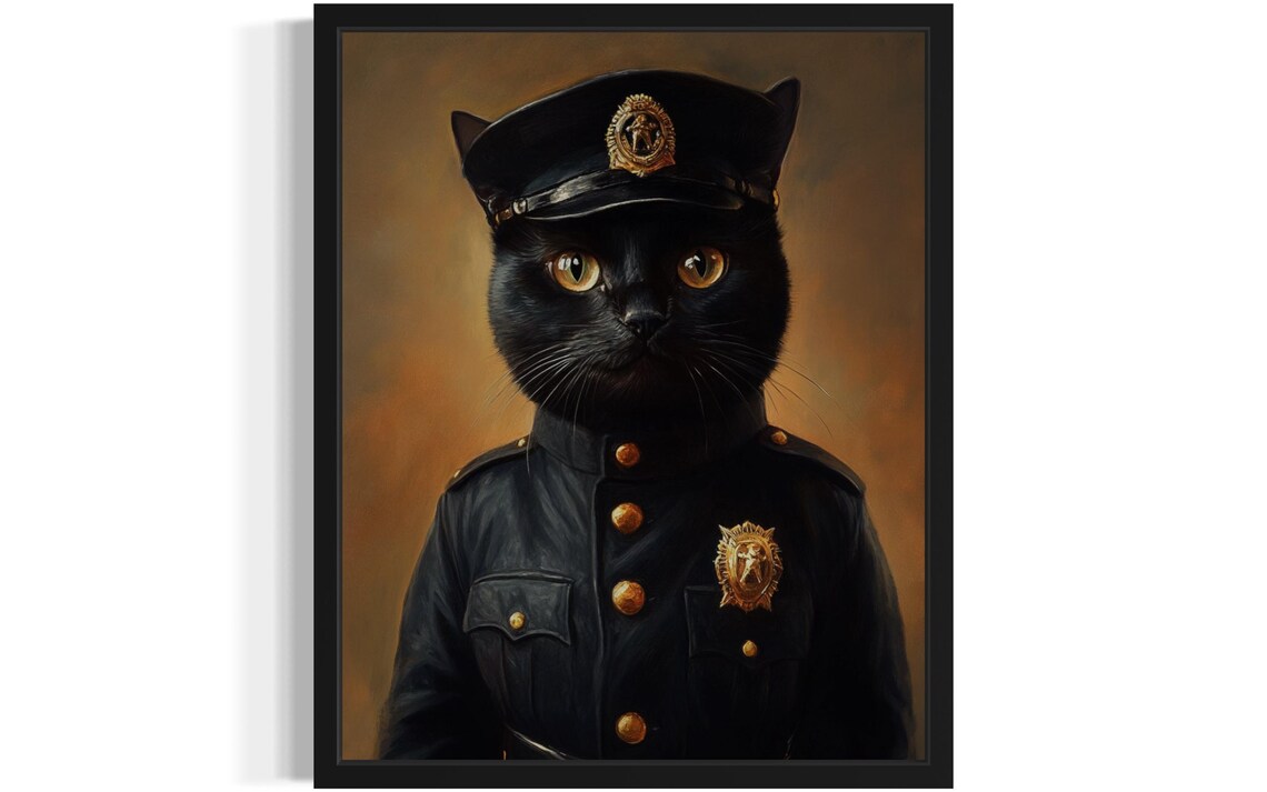 Black Cat Police Officer Portrait In Uniform With Gold Badge Poster