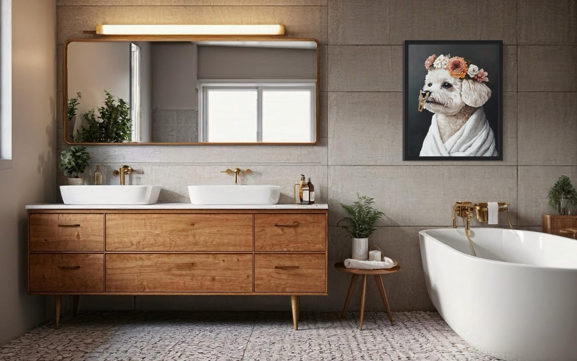 Bichon Frise Flower Crown Clothespin Funny Bathroom Art Poster - Image 4