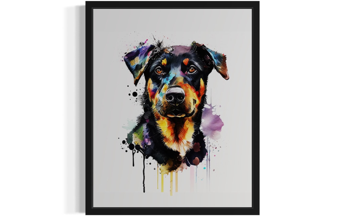 Beauceron Dog Vibrant Color Splash Watercolor Portrait Art Poster