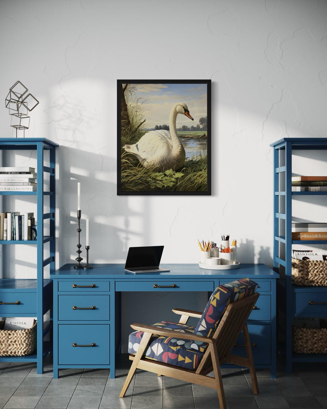 Mute Swan Resting in Tall Grass by the River Vintage Waterfowl Poster - Image 4