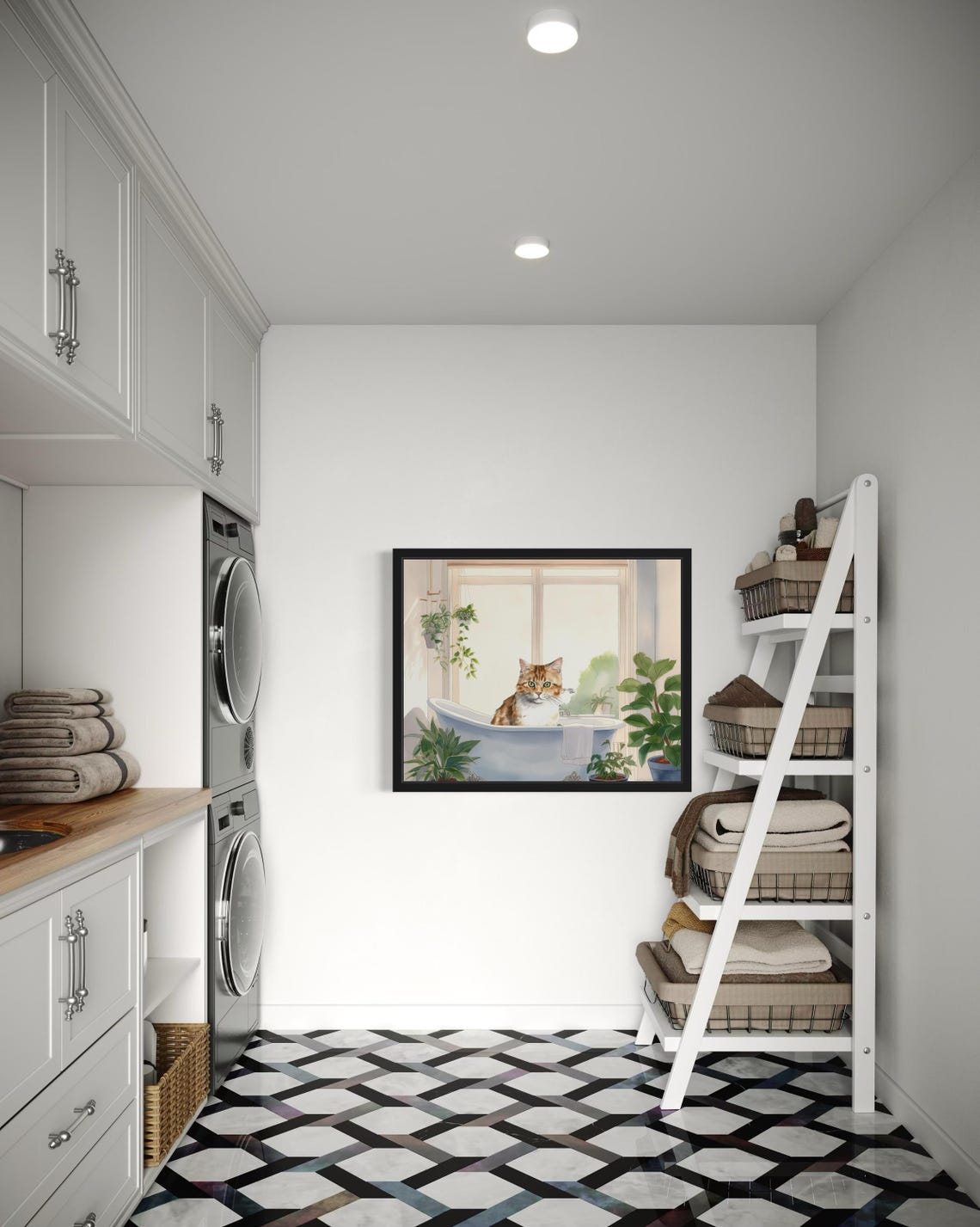 Tabby Cat In Vintage Bathtub Sunlit Window Bathroom Art Poster - Image 2
