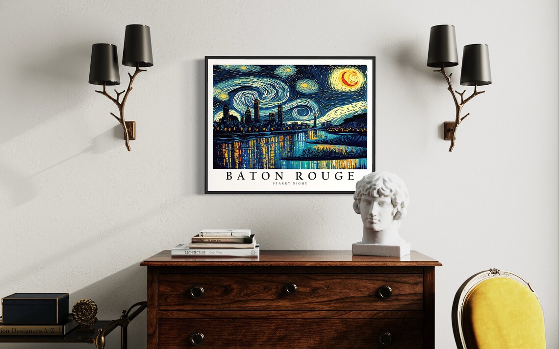 Baton Rouge Skyline Van Gogh Starry Night Louisiana River Poster - Image 4