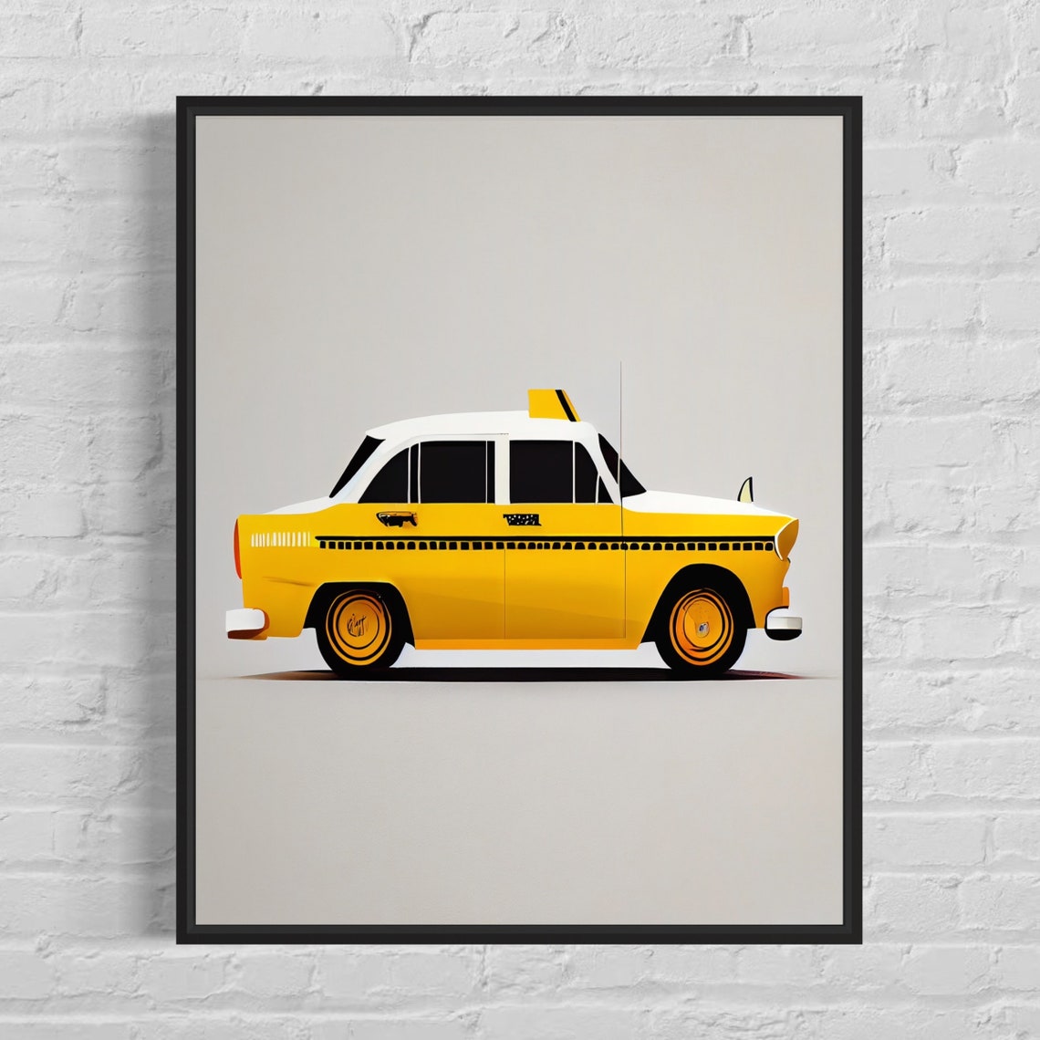 Vintage Yellow Taxi Cab Minimalist Retro Car Illustration Poster
