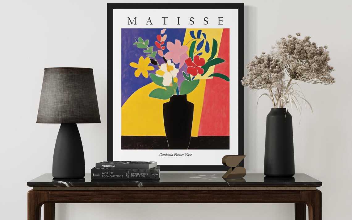 Gardenia Flower Vase in Tall Black Vase Matisse Style Art Poster - Image 3
