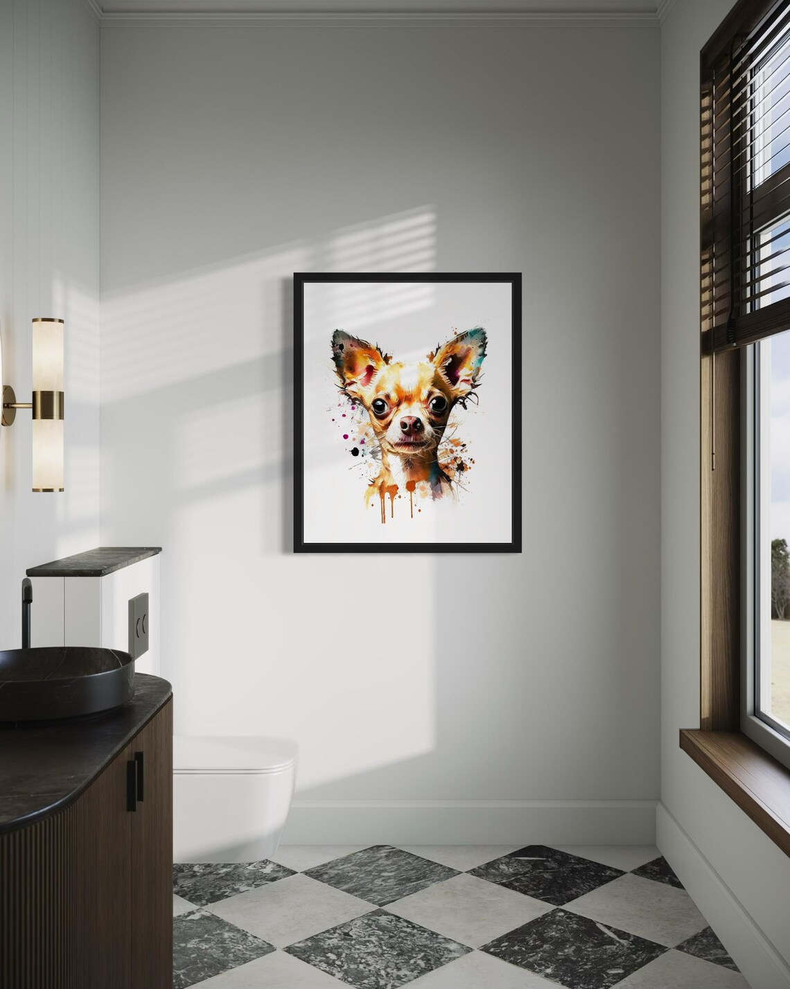Chihuahua Watercolor Portrait Amber Splash Big Eyes Art Poster - Image 4