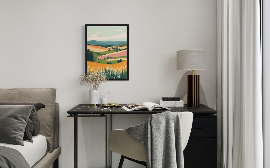 Santa Ynez Valley Golden Rolling Hills Wildflowers Boho Art Poster - Image 3
