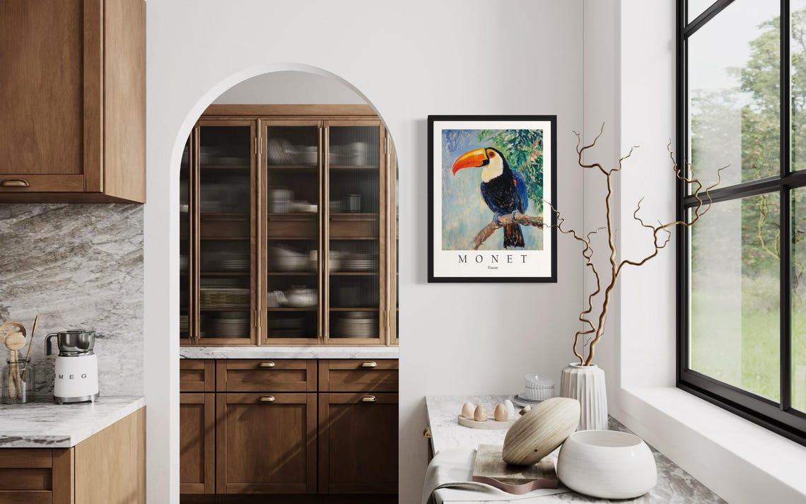 Toco Toucan with Bright Orange Beak on Branch Monet Style Bird Poster - Image 4