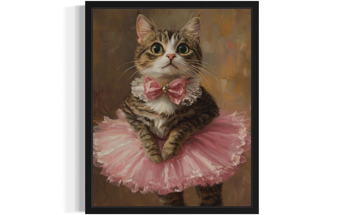 Ballerina Cat in Pink Tutu Whimsical Tabby Dancer Portrait Poster