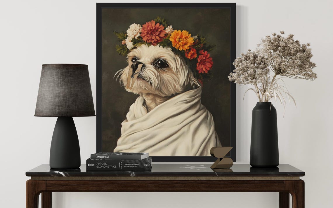 Maltese Dog Flower Crown Clothespin Funny Restroom Art Poster - Image 3