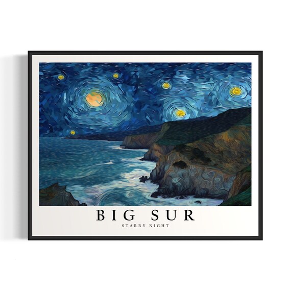 Big Sur California Starry Night Ocean Cliffs Moonlit Coast View Art Poster
