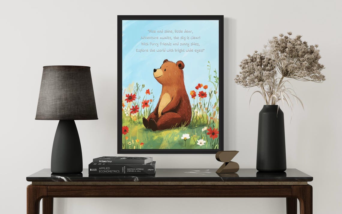 Cute Bear Nursery Poem With Flowers Kids Room Poster Home Decor Gift - Image 2